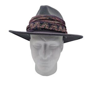 Gray Wide Brim Wool Fedora Hat Banded LLC Southwest Unisex Boho 19.5 Inch XXS